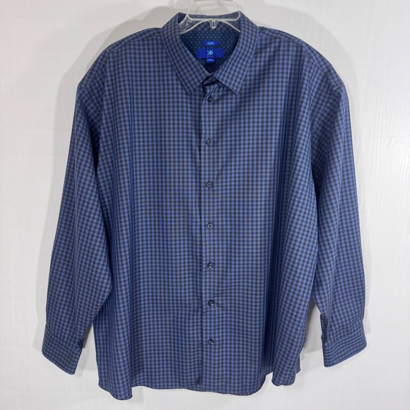 Egara 3X Blue Black Gingham Check Button Down Long Sleeve Non Iron Classic Fit - Picture 1 of 9